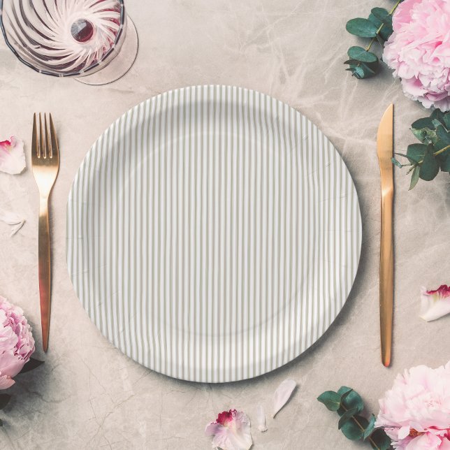 Beige and White Ticking Stripe  Paper Plate (Beige and White Ticking Stripe Paper Plate
)