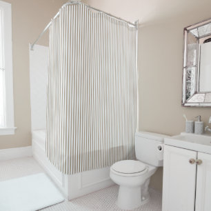 Beige and White Ticking Stripe Shower Curtain