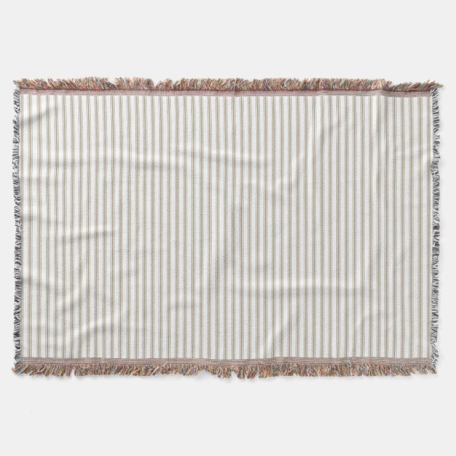 Beige and White Ticking Stripe  Throw Blanket (Front)