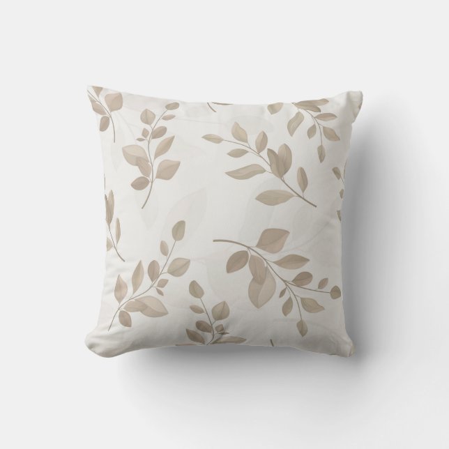 Beige and White Watercolor Leaves Cushion (Front)