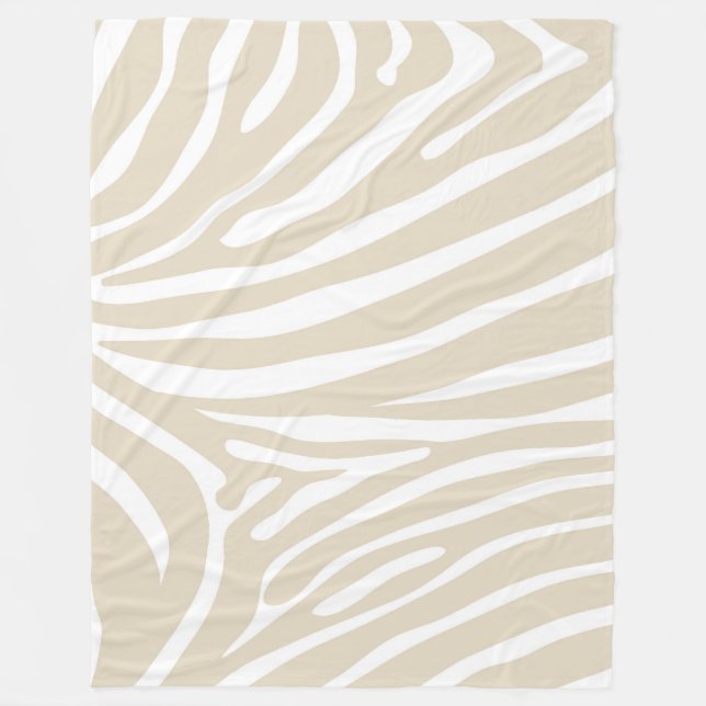 Beige and White Zebra Print Fleece Blanket (Front)