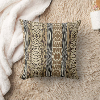 Beige Animal Embossed Printed Zebra Stripe Pillow