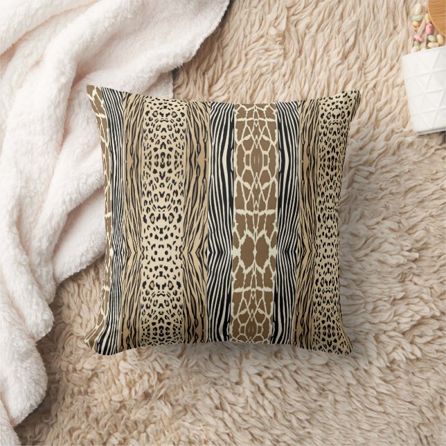 Beige Animal Embossed Printed Zebra Stripe Pillow (Blanket)