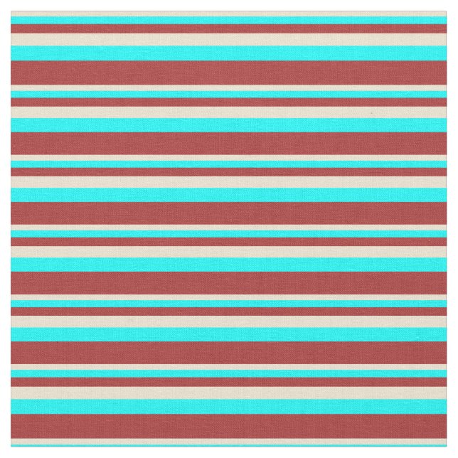 Beige, Aqua, and Brown Coloured Lines Fabric (Close Up)