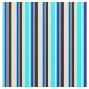 Beige, Aqua, Blue, Grey, and Black Coloured Lines Fabric