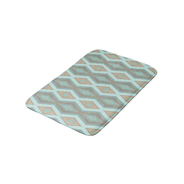 Beige Aqua Turquoise Mint Green Squares Art Bath Mat (Angled)