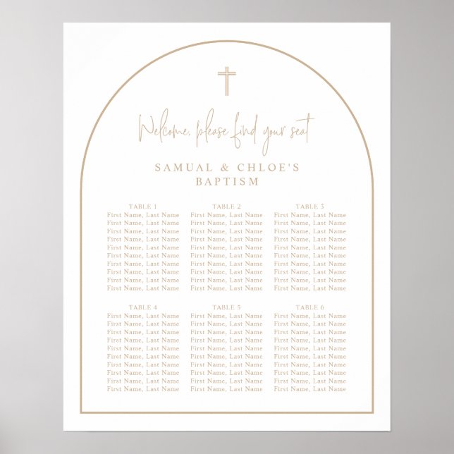 Beige Arch Minimal Joint Christening Seating Chart (Front)