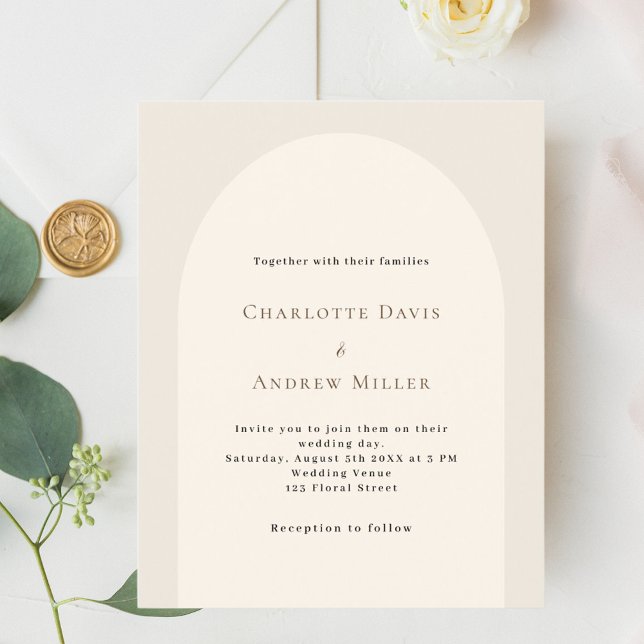 Beige arch simple budget wedding invitation (Creator Uploaded)