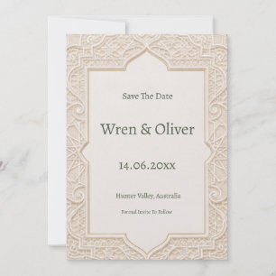 Beige Art Deco Save the Date Card