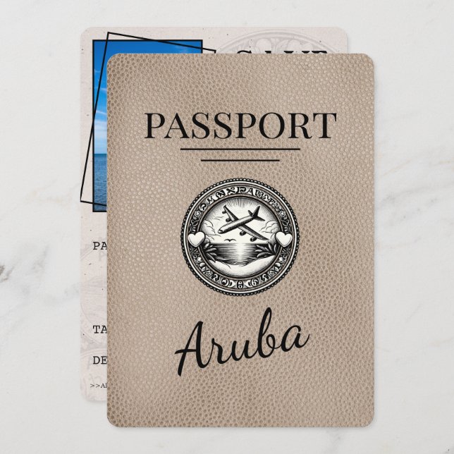 Beige Aruba Passport Save The Date (Front/Back)