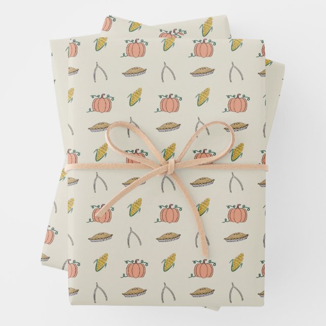 Beige Autumn Harvest Festival Pretty Thanksgiving Wrapping Paper Sheet (In situ)