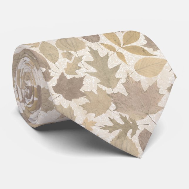 Beige Autumn Leaves with Damask Tie (Rolled)