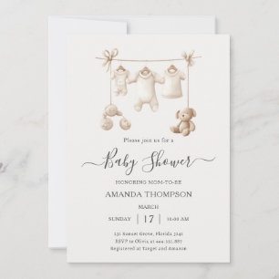 Beige Baby Clothes And Toys Baby Shower Invitation