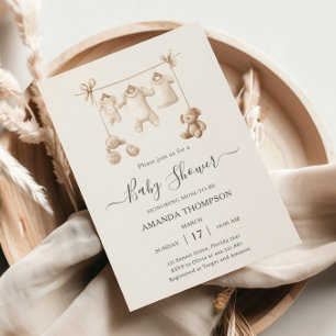 Beige Baby Clothes And Toys Baby Shower Invitation