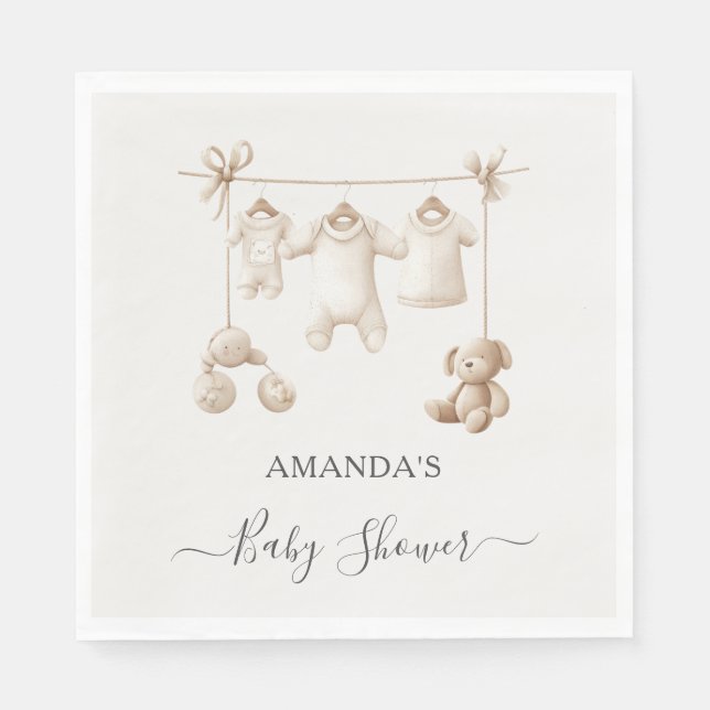 Beige Baby Clothes And Toys Baby Shower Napkin (Front)