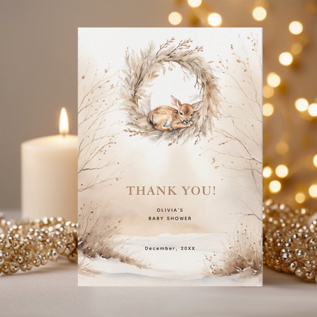 Beige Baby Deer Snow Baby Shower Thank You (Creator Uploaded)