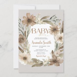 Beige Baby in Bloom Flowers Girl Baby Shower Invitation