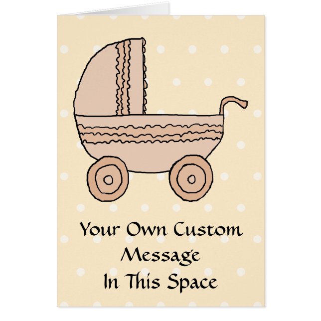 Beige Baby Pram. On spotty background. (Front)