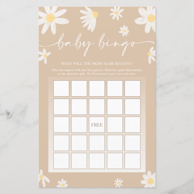 Beige Baby Shower Bingo Game   (Front)