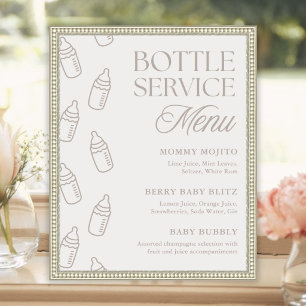 Beige Baby Shower Bottle Service Drink Menu Sign
