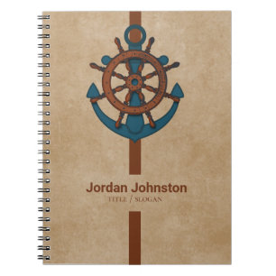 Beige Background And Anchor And Rudder Notebook