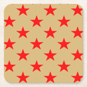 Beige Background And Red Stars Square Paper Coaster