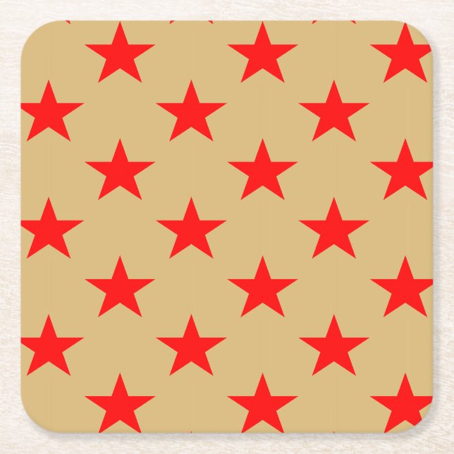 Beige Background And Red Stars Square Paper Coaster (Front)