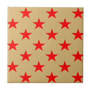 Beige Background And Red Stars Tile