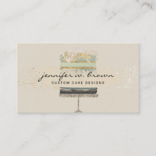 Beige Background Bakery Chef Wedding Cake Business Card
