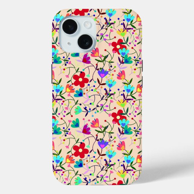 Beige Background Colourful Floral Pattern Case-Mate iPhone Case (Back)