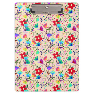 Beige Background Colourful Floral Pattern Clipboard
