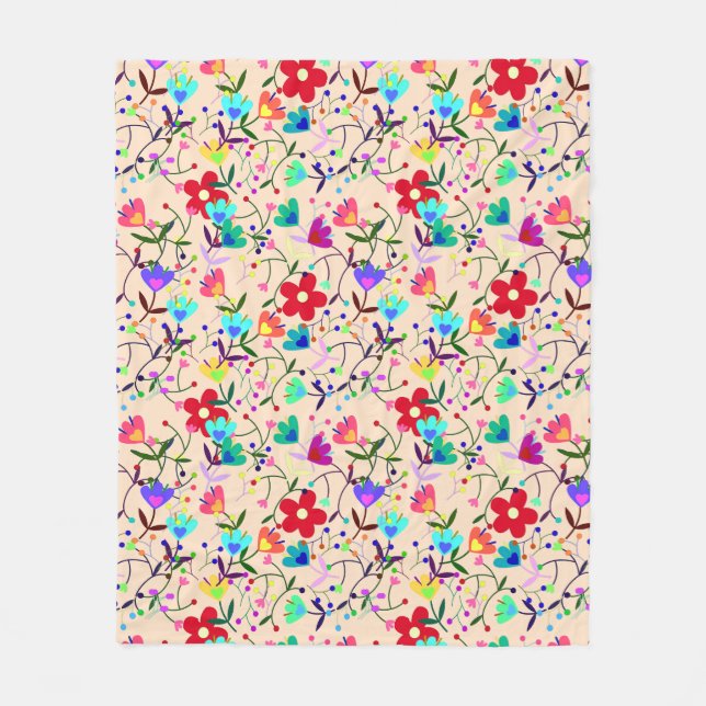 Beige Background Colourful Floral Pattern Fleece Blanket (Front)