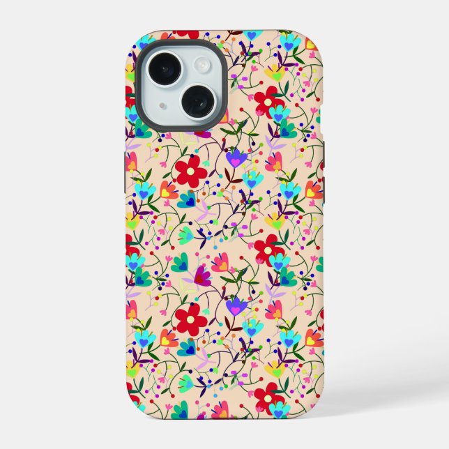 Beige Background Colourful Floral Pattern iPhone 15 Case (Back)