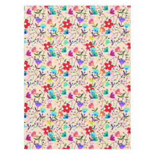Beige Background Colourful Floral Pattern Tablecloth