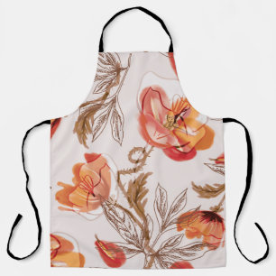 Beige Background Poppies Watercolor Pattern Apron