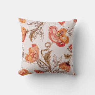 Beige Background Poppies Watercolor Pattern Cushion