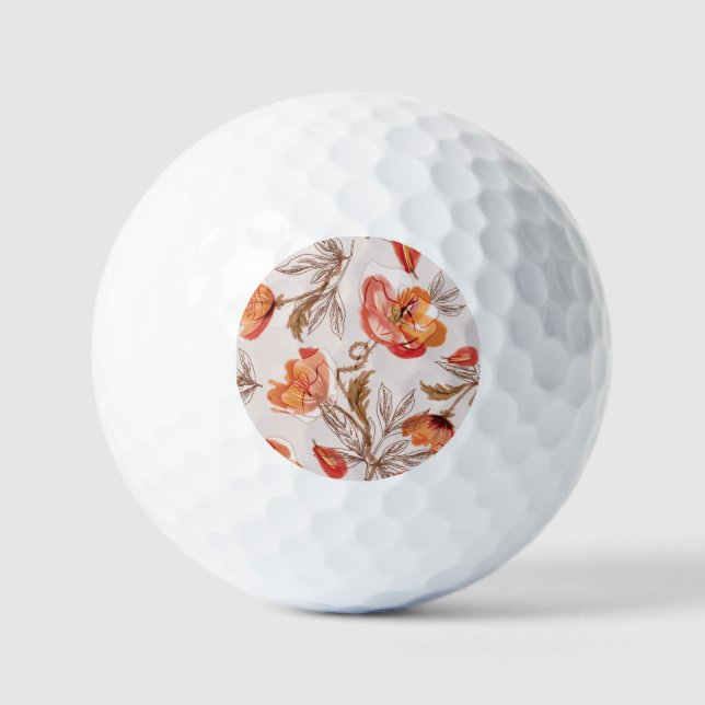 Beige Background Poppies Watercolor Pattern Golf Balls (Front)