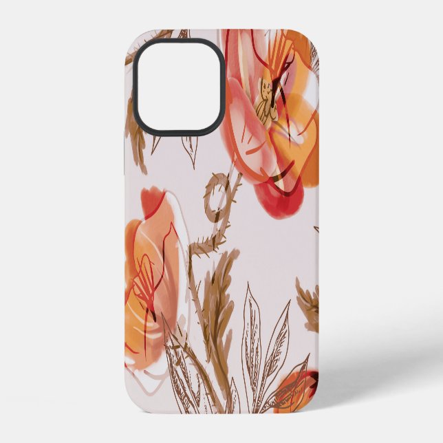 Beige Background Poppies Watercolor Pattern iPhone Case (Back)