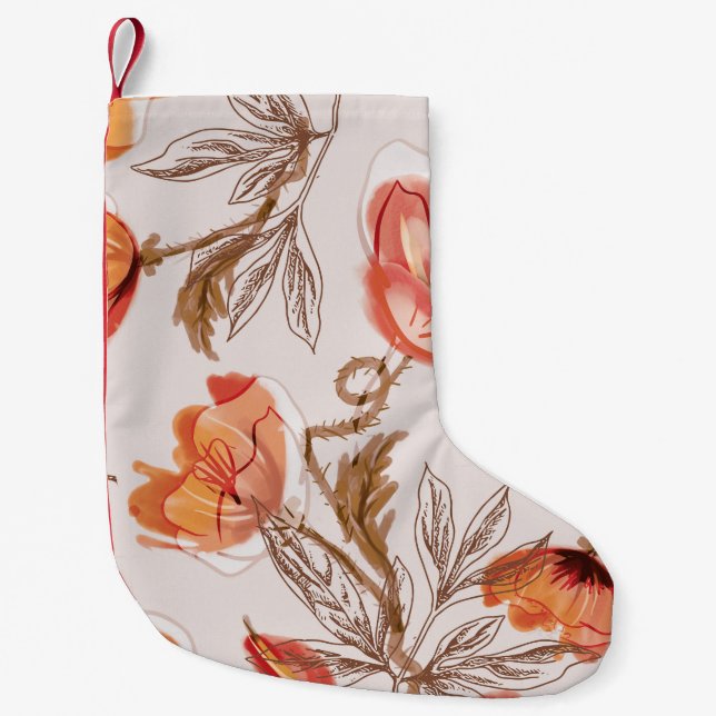 Beige Background Poppies Watercolor Pattern Small Christmas Stocking (Front)