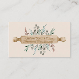 Beige Bakery Cooking Rolling Pin Pastry Chef Business Card