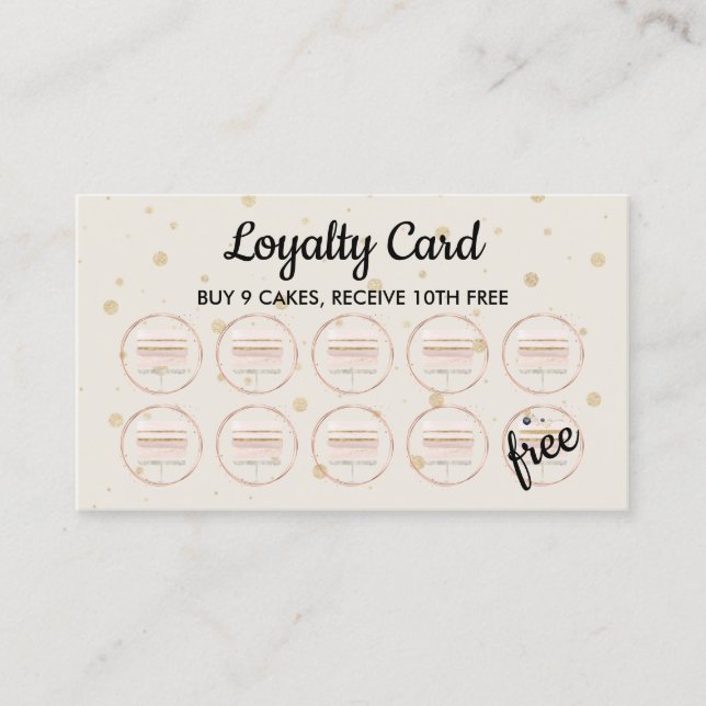 Beige Bakery Pastry Patisserie Loyalty Cakes Business Card (Front)