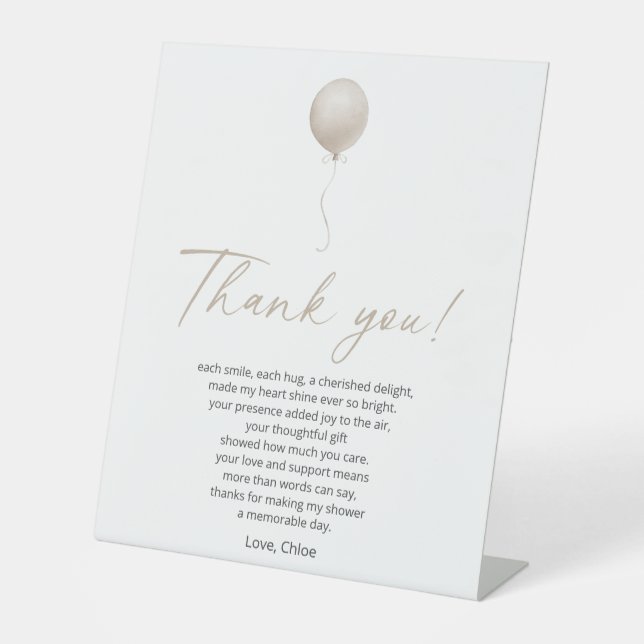 Beige Balloon Baby Shower Thank You Poem Pedestal Sign (Front)