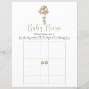 Beige Balloons Baby Shower Bingo Game