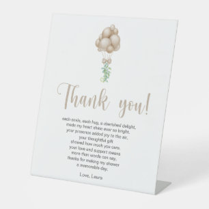 Beige Balloons Baby Shower Thank You Poem Pedestal Sign