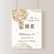 Beige Balloons Teddy Bear First Birthday Welcome