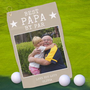 Beige Best Papa by Par Photo Personalised Grandpa Golf Towel