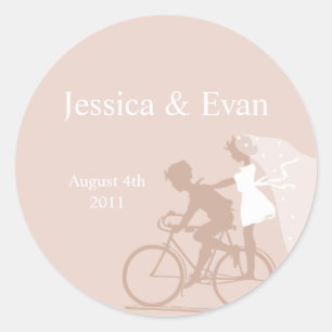 Beige Bicycle Couple Wedding Sticker