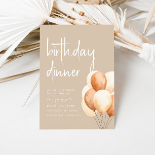 Beige Birthday Dinner with Balloons Invitation