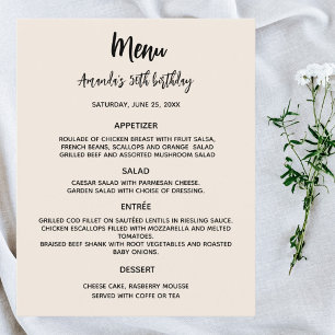 Beige birthday party menu