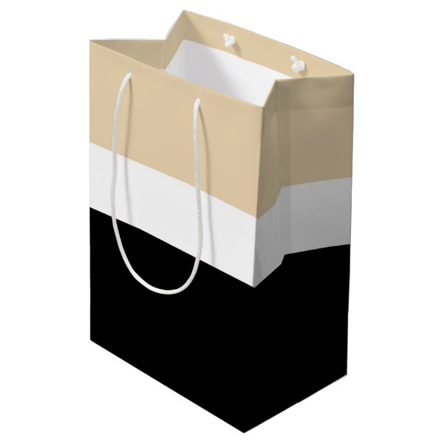 Beige Black Abstract Stripe Medium Gift Bag (Back Angled)